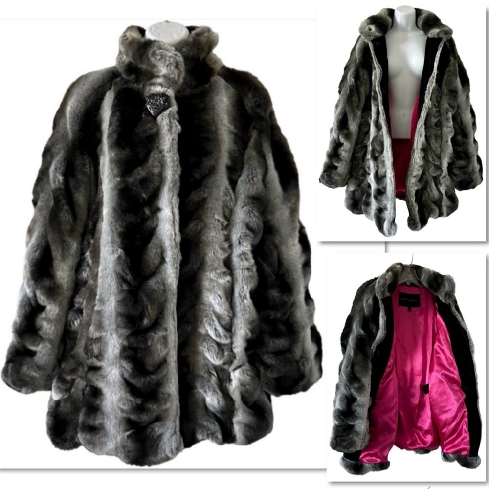Betsey Johnson Faux Fur Chinchilla Coat Women’s Size Medium
